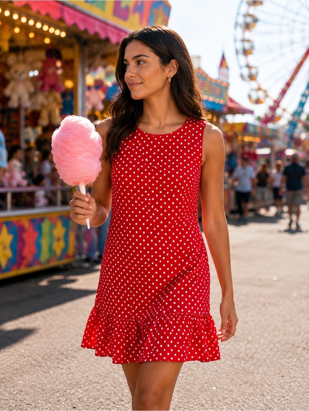 Juicy Couture Flirty Dot Polka Dot Ruffle Hem Sleeveless Dress - Red